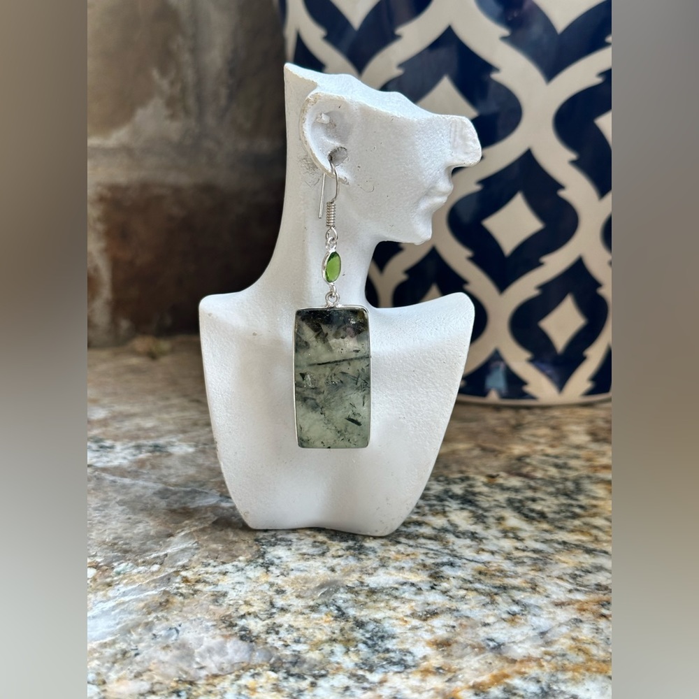 Green Gemstone Prehinite Drop Earrings